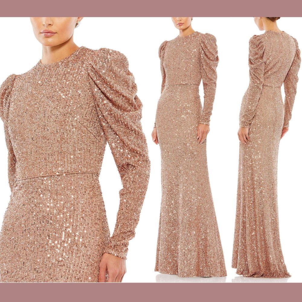 Mac Duggal Sequined Copper Gown
**Worn to a wedding**
**Hemmed three inches**